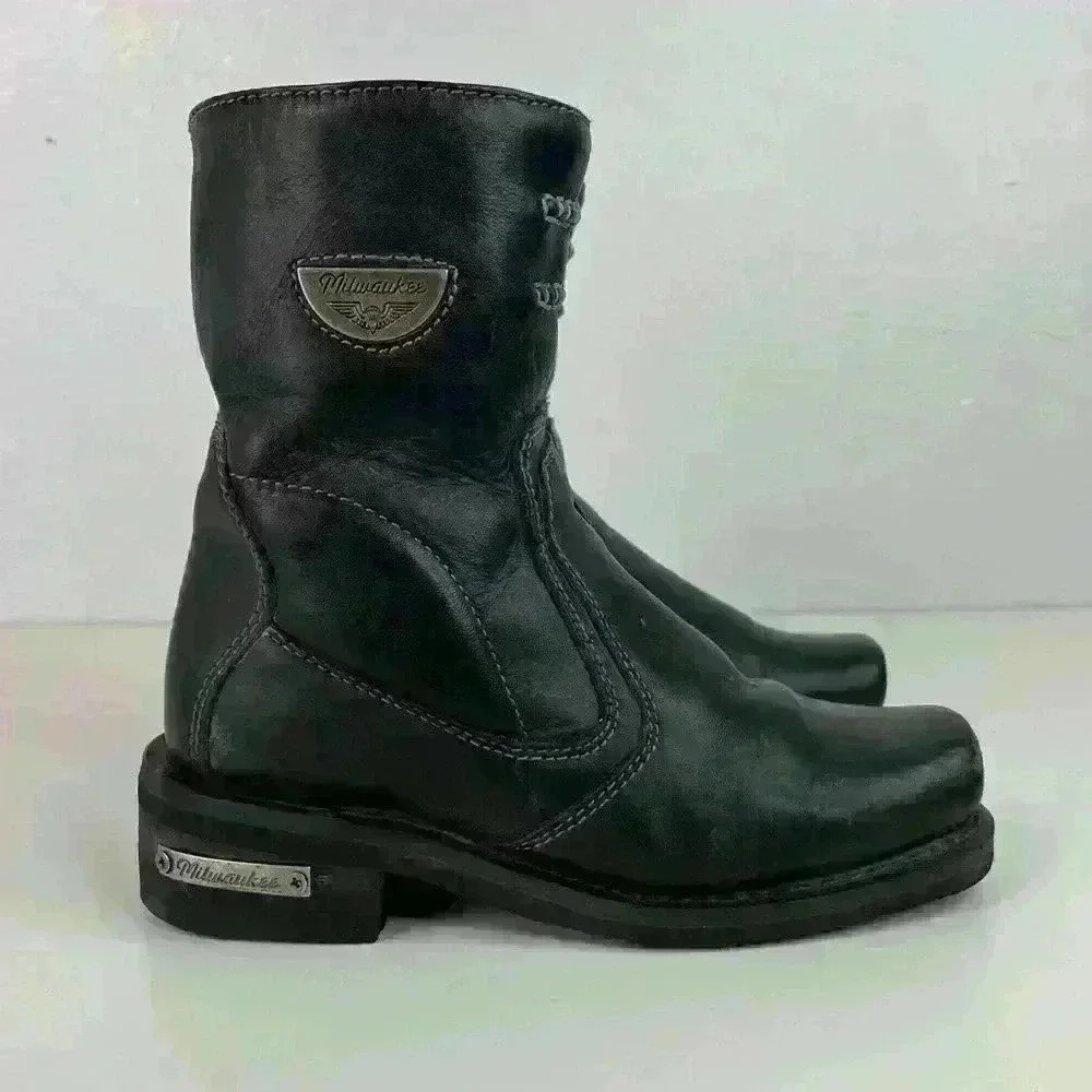 Milwaukee Women's Motorcycle Boots Size 6.5 Black Shifter Side-zip - Picture 8 of 12